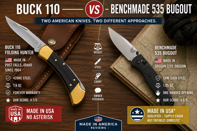 Buck 110 Folding Hunter and Benchmade 535 Bugout folding knives compared